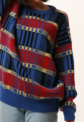 90S VINTAGE MULTI PATTERN WOOL KNITWEAR SWEATER 14191