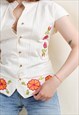 VINTAGE 70S BOHO HIGH NECK SLEEVELESS FLORAL EMBROIDERY TOP 