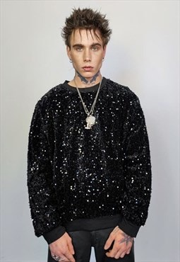 Sequin sweatshirt glitter top sparkle jumper party pullover 