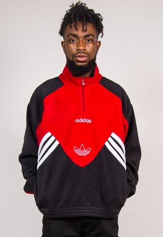 90'S VINTAGE ADIDAS QUARTER ZIP PULLOVER FLEECE JUMPER