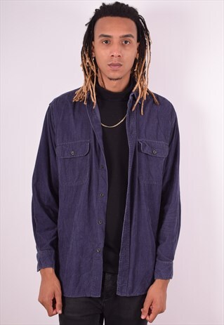 MENS VINTAGE CORDUROY SHIRT LARGE BLUE 90S