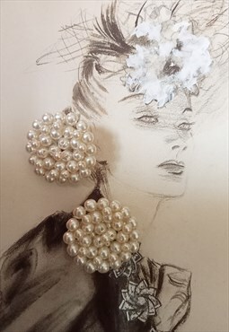 Vintage faux pearl cluster clip on earrings