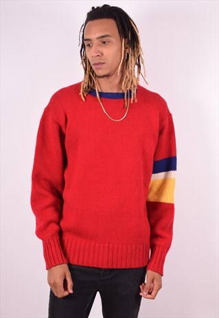 POLO RALPH LAUREN MENS VINTAGE JUMPER SWEATER LARGE RED 90S