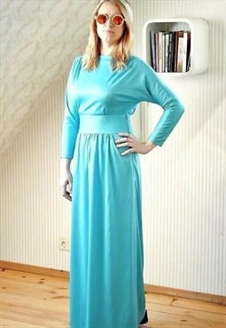 Blue maxi long belted vintage dress