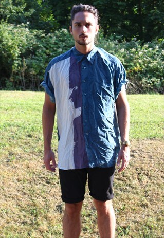 VINTAGE 80S ART NERD SILK SHIRT - LARGE