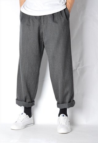 VINTAGE 90S HUGO BOSS GREY CHECK VIRGIN WOOL PANTS