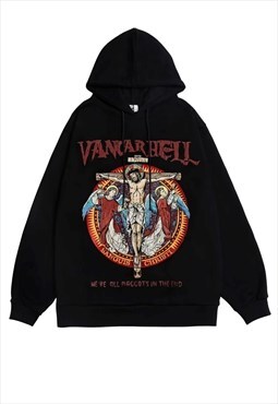 Jesus print hoodie inner fleece premium God pullover black