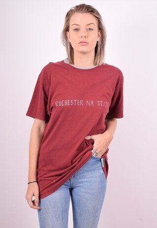 CHAMPION WOMENS VINTAGE T-SHIRT TOP LARGE BURGUNDY 90'S