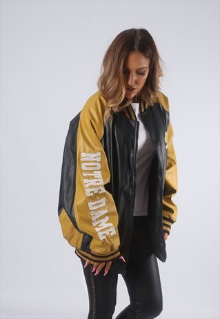 VINTAGE PVC USA NOTRE DAME BOMBER JACKET SPORTS UK 20 (LG2A)