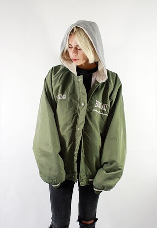VINTAGE 90' AWESOME GREEN UNISEX EVERLAST JACKET WITH A HOOD
