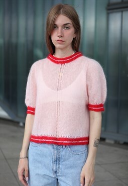 Vintage 90's Knit Top Blouse Dust Pink Short Sleeve