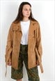 WOMEN'S M LEATHER COAT TRENCH BELTED JACKET MAC TAN BROWN