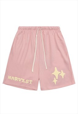 Star print skater shorts premium rave pants in pink