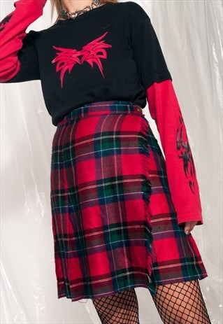 VINTAGE TARTAN SKIRT 80S PLEATED CHECKED GRUNGE KILT