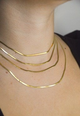 Thin Herringbone Style Gold Necklace