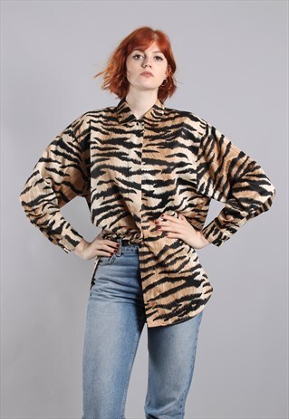 VINTAGE 80S DVF TIGER STRIPE SATIN BLOUSE