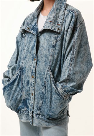 90S VINTAGE ACID WASH DENIM LIGHTWEIGHT BOMBER JACKET 1116