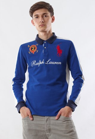 VINTAGE POLO RALPH LAUREN BLUE BIG LOGO LONG SLEEVE