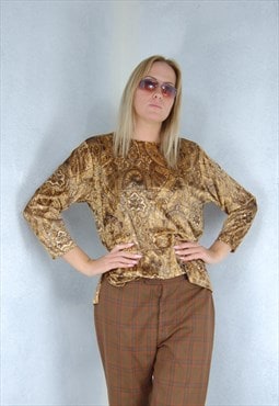 Vintage 90's indie abstract shine soft jumper blouse in gold