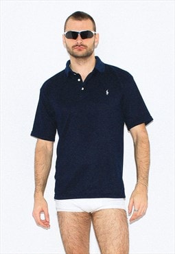 Vintage 00s plisse polo shirt in navy blue