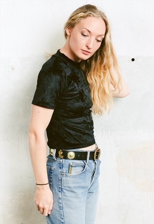 VINTAGE 90S VELVET MOCK NECK T-SHIRT