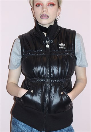90S VINTAGE BLACK ADIDAS BODY WARMER PADDED SHELL JACKET
