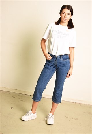 90'S RETRO REGULAR WAIST SHORT CUT DENIM CAPRI JEANS