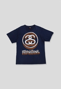Vintage 00s Stussy Graphic Spellout Logo T-Shirt in Navy