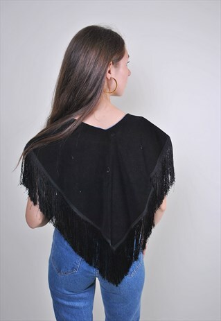 VINTAGE LACE BLACK NATIVE PONCHO