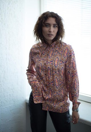 VINTAGE 70'S MULTICOLOUR PATTERNED LONG SLEEVED SHIRT