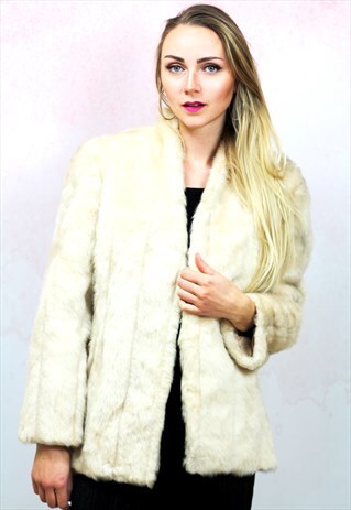 1990S VINTAGE CREAM SOFT FAUX FUR COAT