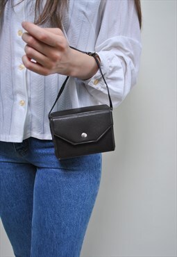 Minimalist square bag, 80's vintage fashion black mini bag