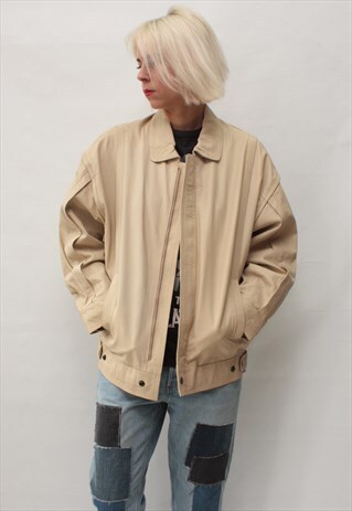 VINTAGE 80' AMAZING BEAUTIFUL BEIGE LEATHER JACKET