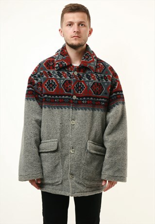 90S VINTAGE WARM ONLY THE BRAVE PATTERN FLEECE JACKET 15287