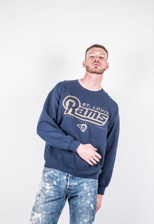 VINTAGE 1990S NAVY BLUE USA PRINT SWEATER