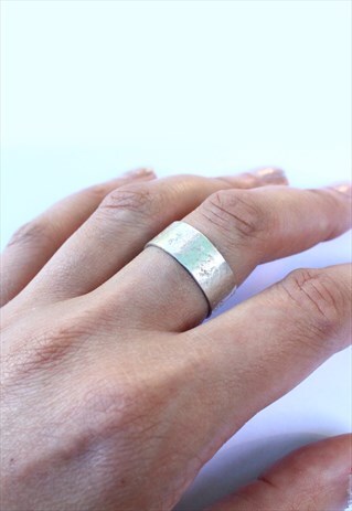 CONCRETE PATTERNED CUFF RING IN STERLING SILVER