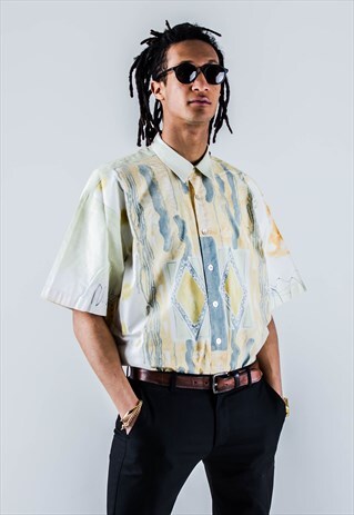 VINTAGE 90S CRAZY PATTERN SHIRT IN BEIGE AND YELLOW