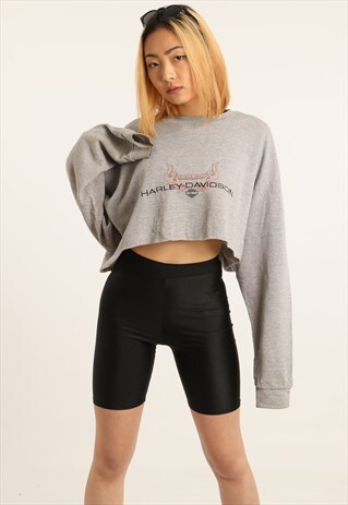 VINTAGE HARLEY DAVIDSON EMBROIDERED CROPPED SWEATSHIRT