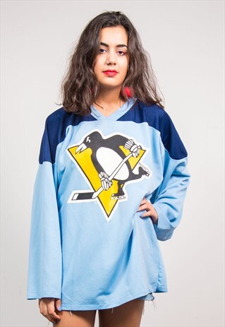 VINTAGE 90'S BLUE PENGUINS ICE HOCKEY JERSEY DRESS TOP