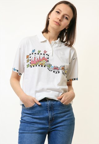 80S VINTAGE GRAPHIC PRINT ADIDAS WOMAN WHITE TSHIRT 4736