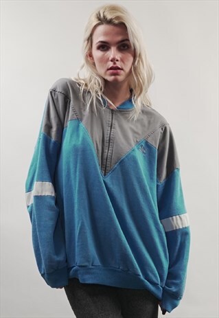 VINTAGE 80'S PUMA BLUE/ GREY ZIP-UP SWEATER