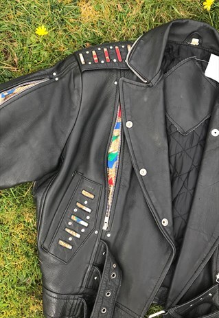 AMAZING 90'S LEATHER PATTERN BIKER BUCKLE CLOSE COAT