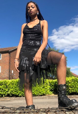 FLORAL PATTERNED LATE 80S / 90S GLITTER DRESS