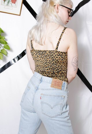 90S GRUNGE Y2K LEVI'S 501 HIGHWAIST BABYBLUE CROP MOM JEANS