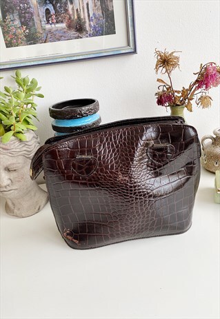 VINTAGE 80S REWORKED FAUX LEATHER ANIMAL PATTERN BAG CLUTCH