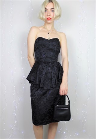80S BLACK VINTAGE STRAPLESS PARTY DRESS