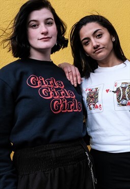 CATCALL 'Girls Girls Girls' Slogan Print Sweatshirt in NAVY
