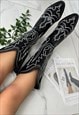 Black Embroidered Cowboy boots Mid-Calf