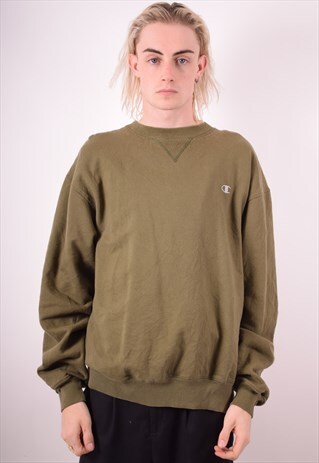 CHAMPION MENS VINTAGE SWEATSHIRT JUMPER LARGE KHAKI 90S