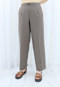 90s Vintage Brown Grey High Waisted Trousers